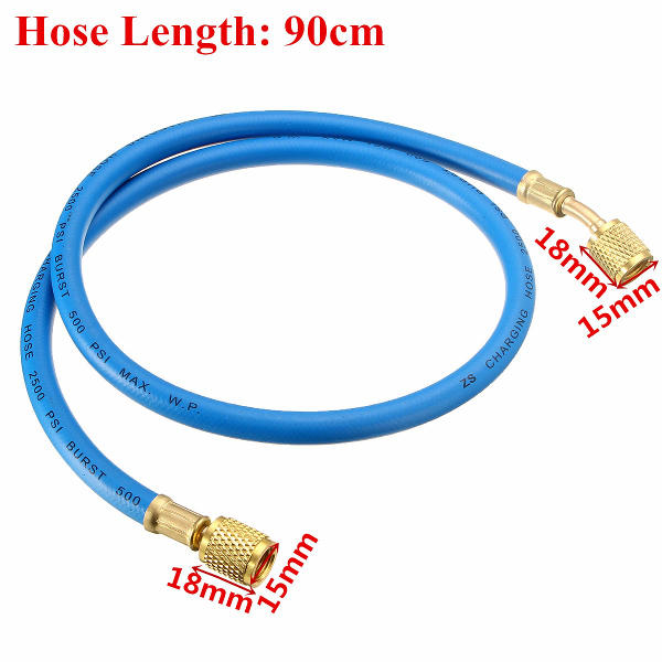 90cm Blue Single Hose HVAC 1/4" SAE 500 PSI Charging A/C Refrigerant