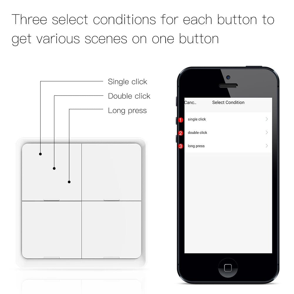 Black/Gray 4 Gang Wireless 12 Scene Switch Push Button Controller By battery 2MQTT Setup Automation Scenario for Tuya Devices