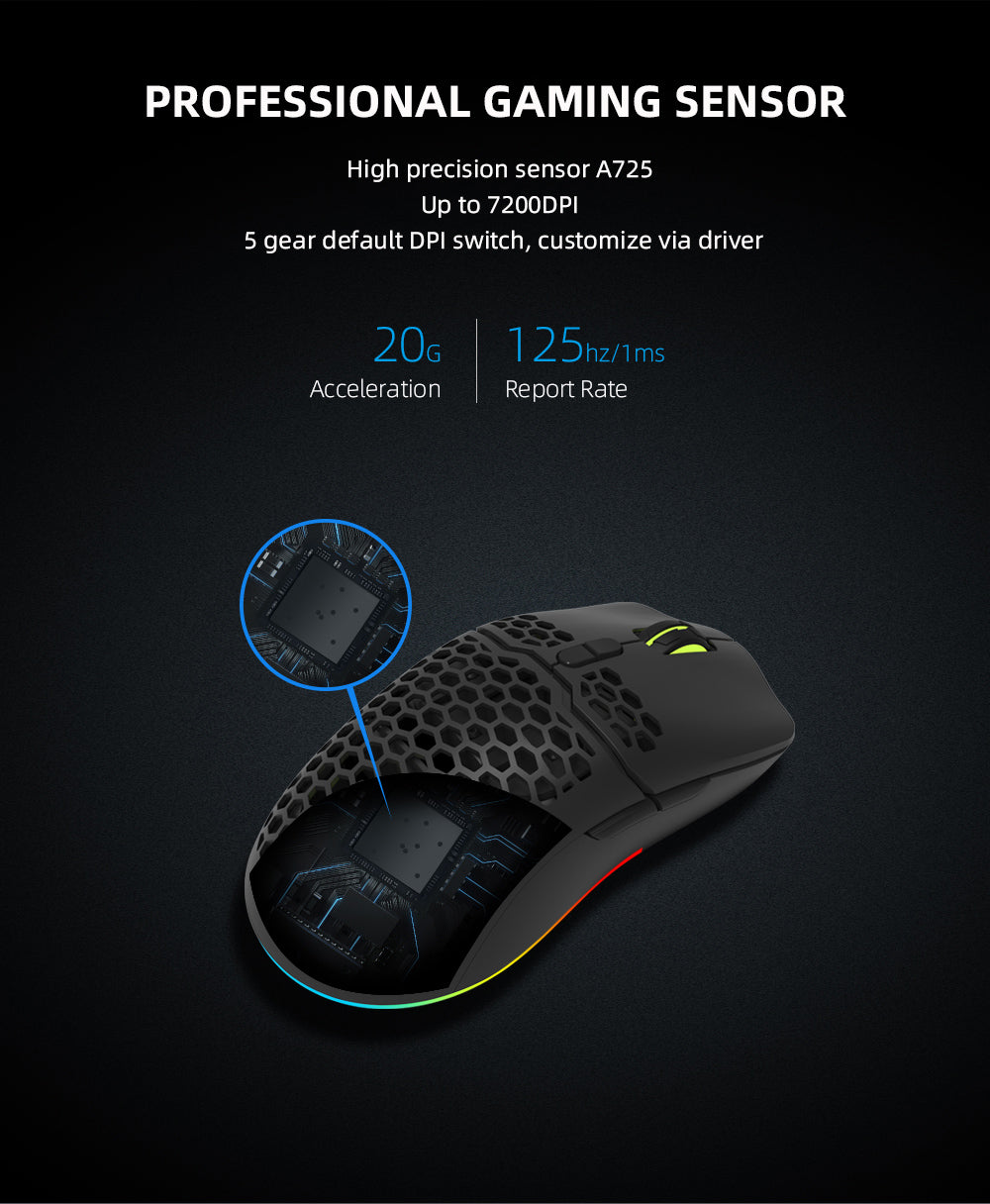 RGB Gaming Mouse USB Wired Lightweight Honeycomb Shell 7200DPI Ergonomic Mice with Soft Rope Cable For PC Laptop