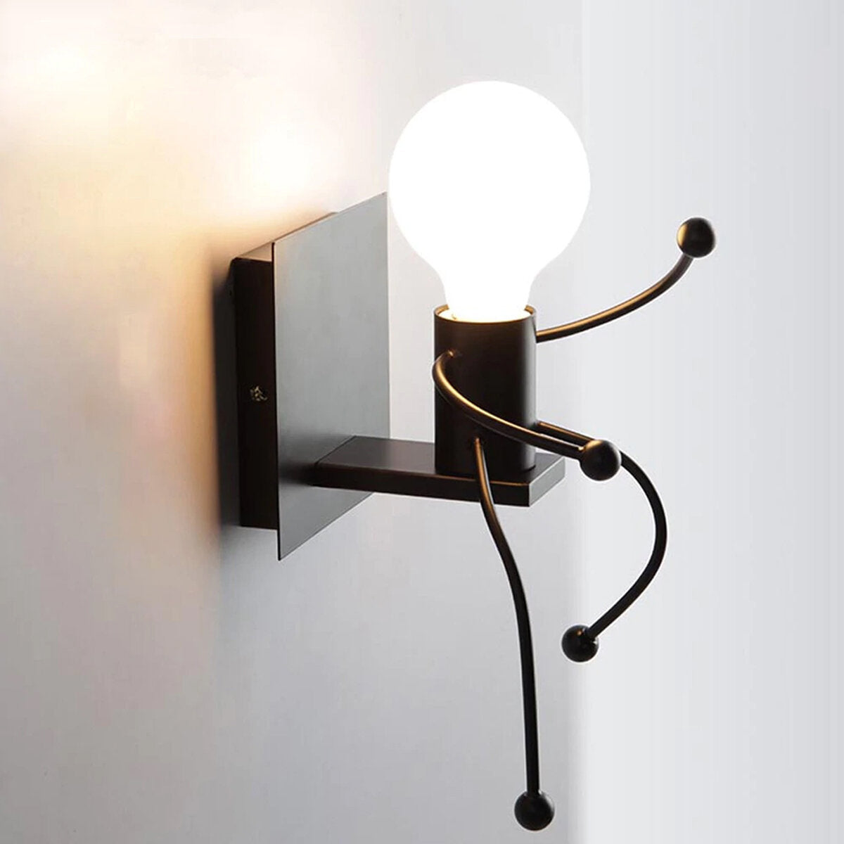 Creative Funny Modern Iron People Jumping Wall Light Hanging Chandelier Fixtures Iron Art Bedside Lamp Black/White Bulb Not Include