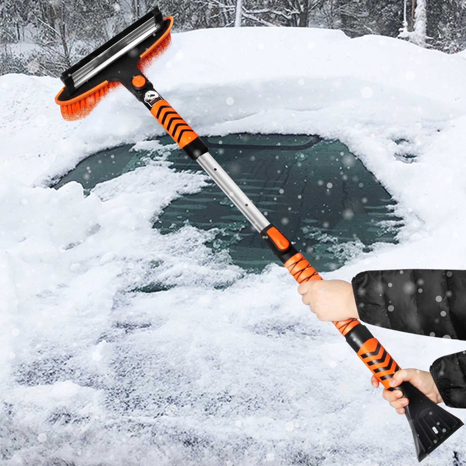 41'' Extendable 3 IN 1 Snow Brush Removable with Ice Scraper EVA Cotton Handle Detachable for Car Auto SUV Truck Windshield Wind