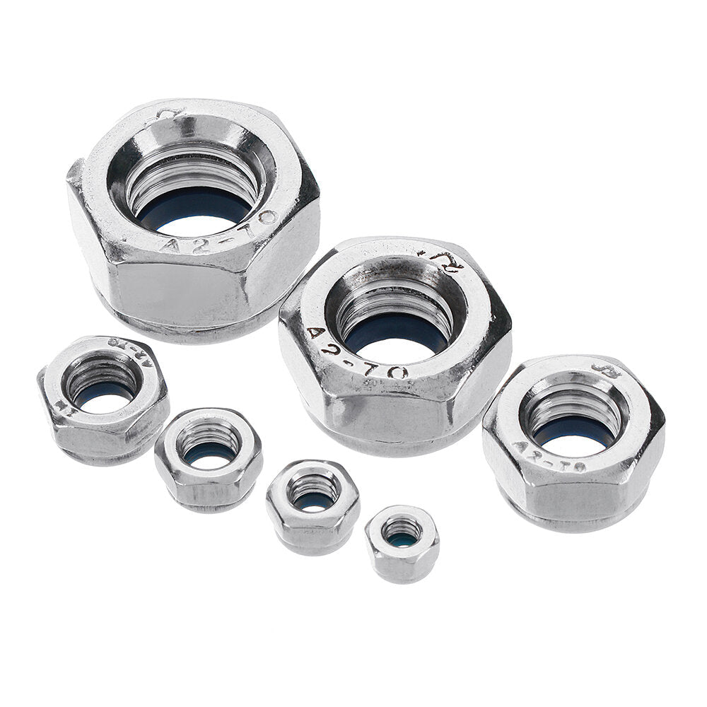 170Pcs Stainless Steel Nylon Insert Lock Nut M3/4/5/6/8/10/12 Locknut Assortment Kit