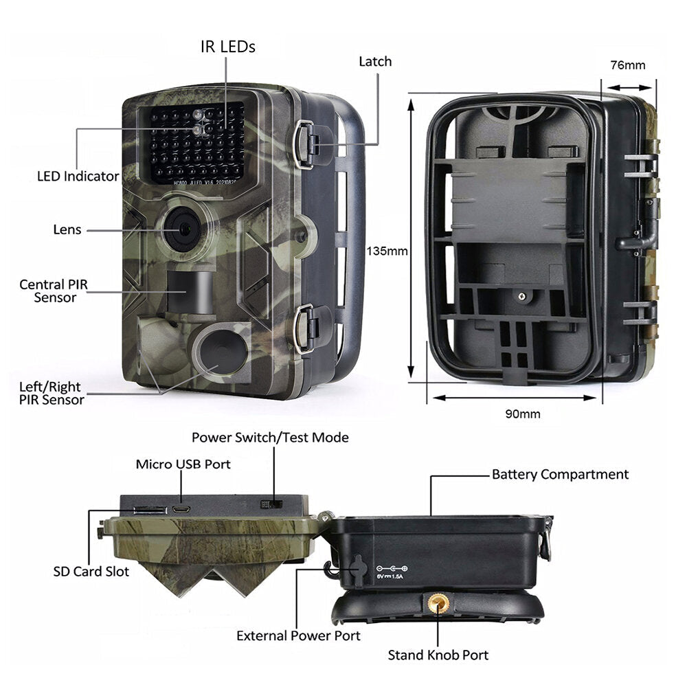 Night Vision Waterproof Hunting Camera 0.3s Trigger Time 120 Lens Angle Recorder Wildlife Trail Camera for Home Security and Wildlife Monitoring 4MP