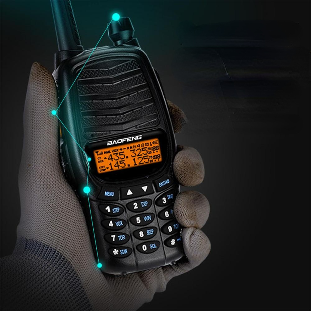 Walkie Talkie Triple 10W Dual PTT VHF UHF Dual Band Ham CB Radio Two Way Audio Black