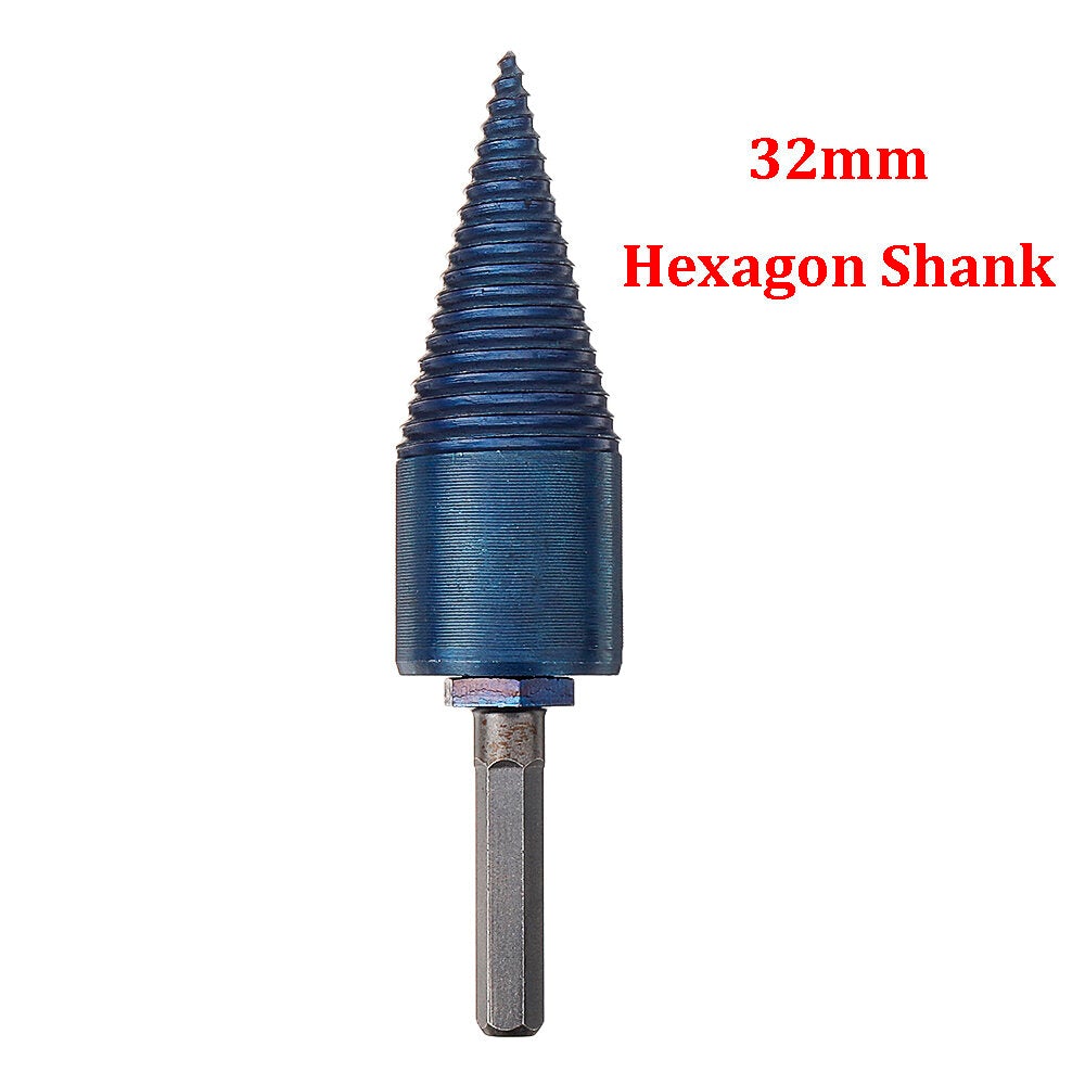 32/42mm Nano Blue Coated HSS Round/Square/Hex Shank Firewood Drill Bit Splitter Wood Split Cone For Tree Cutting
