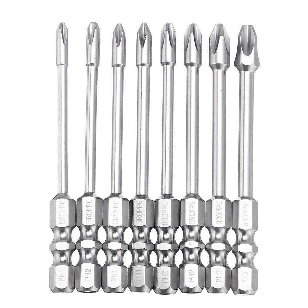 8Pcs 75mm/100mm Length Impact Phillips Screwdriver Bit High Torque Cross Screwdriver Bit S2 Strong Magnetic Screwdriver Bit