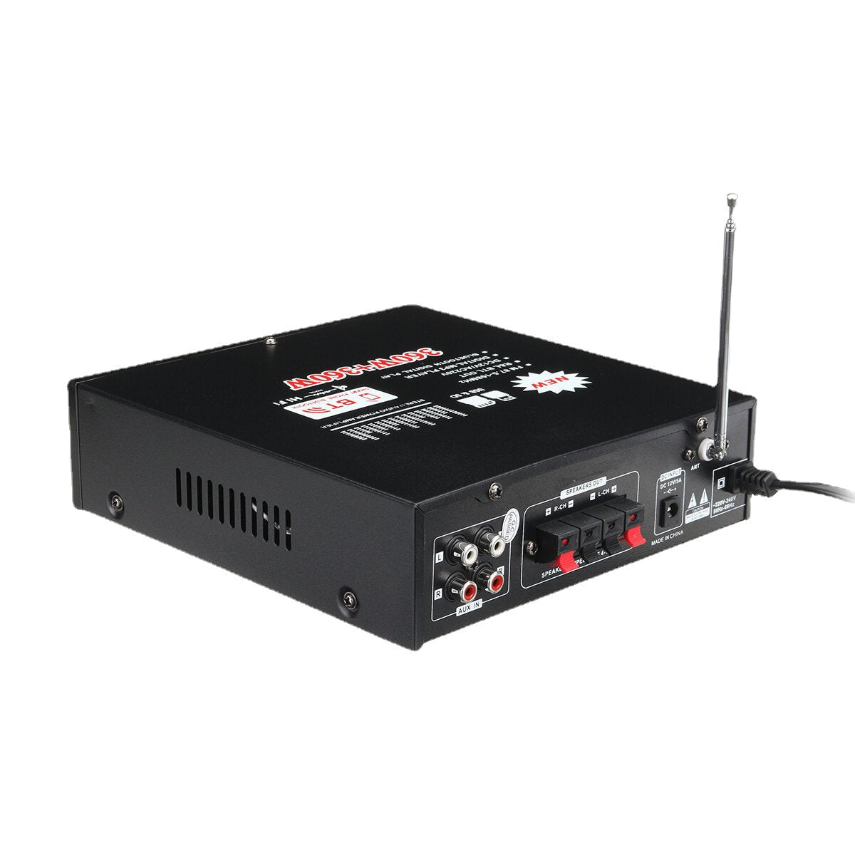 2CH Bluetooth Hi-Fi Stereo Power Amplifier Digital Audio Tuner Support FM Radio 2 Microphone USB SD Home Theater System Karaoke Car