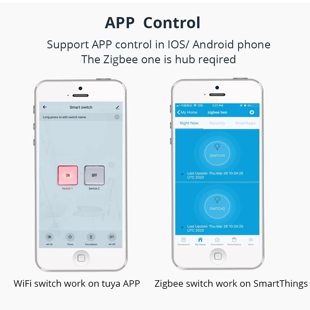 Smart Light Switch DIY Module SmartThings Tuya Control Alexa Google Home 1 Way 2 Way