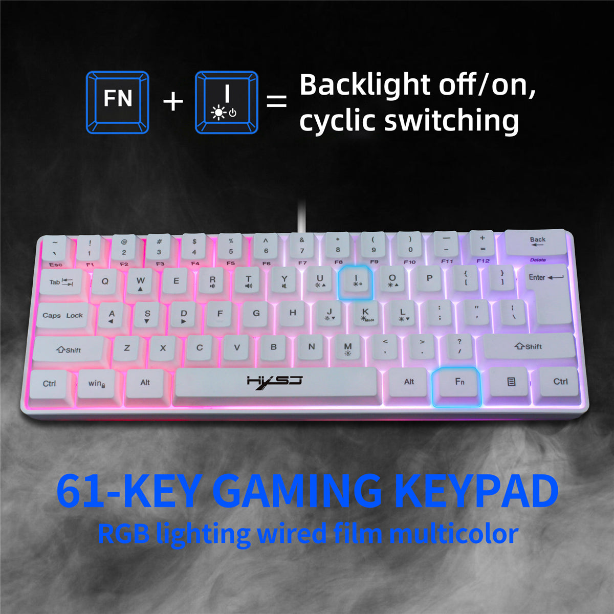 61 Keys Gaming Keyboard USB Wired LED Backlit Multiple Shortcut Keys Mini Mechanical Feel Keyboard for Home Office