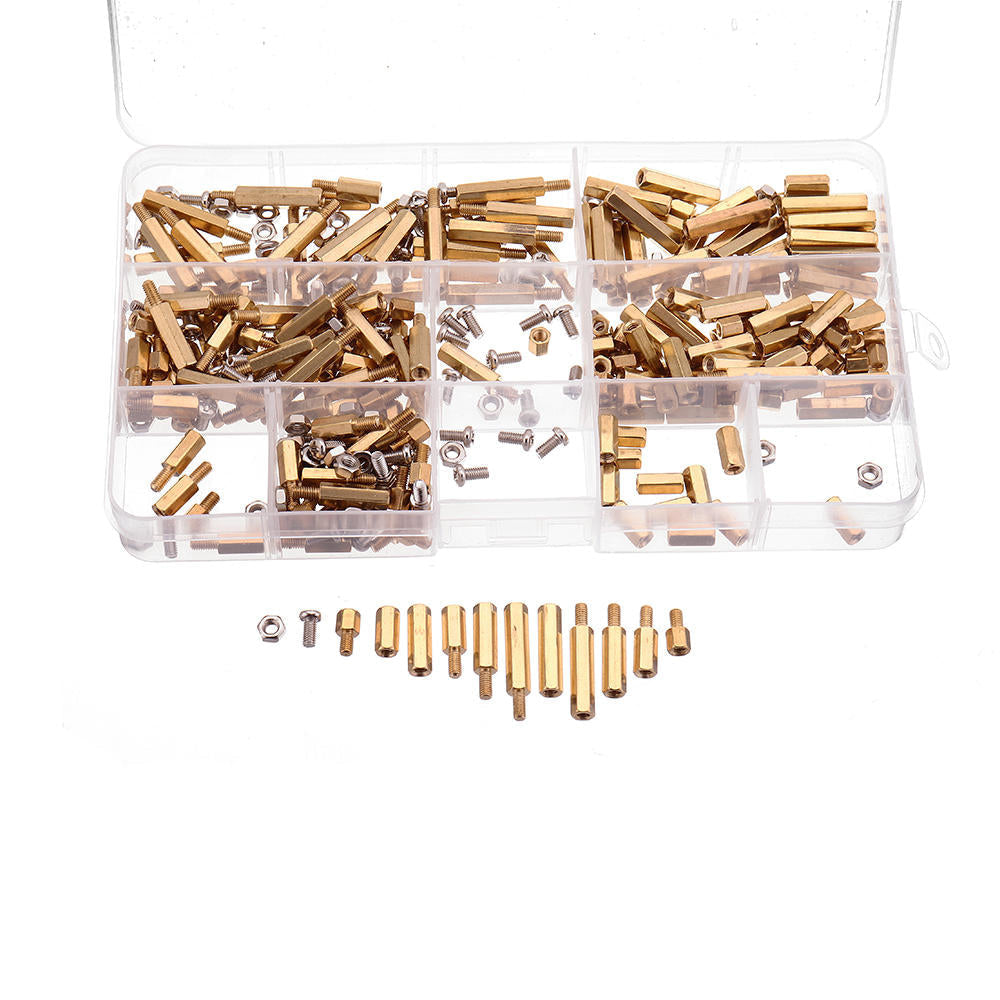 M3BH5 300Pcs M3 Brass Hex Column Standoff Support Spacer Pillar For PCB Board Screw Nut Assortment Set