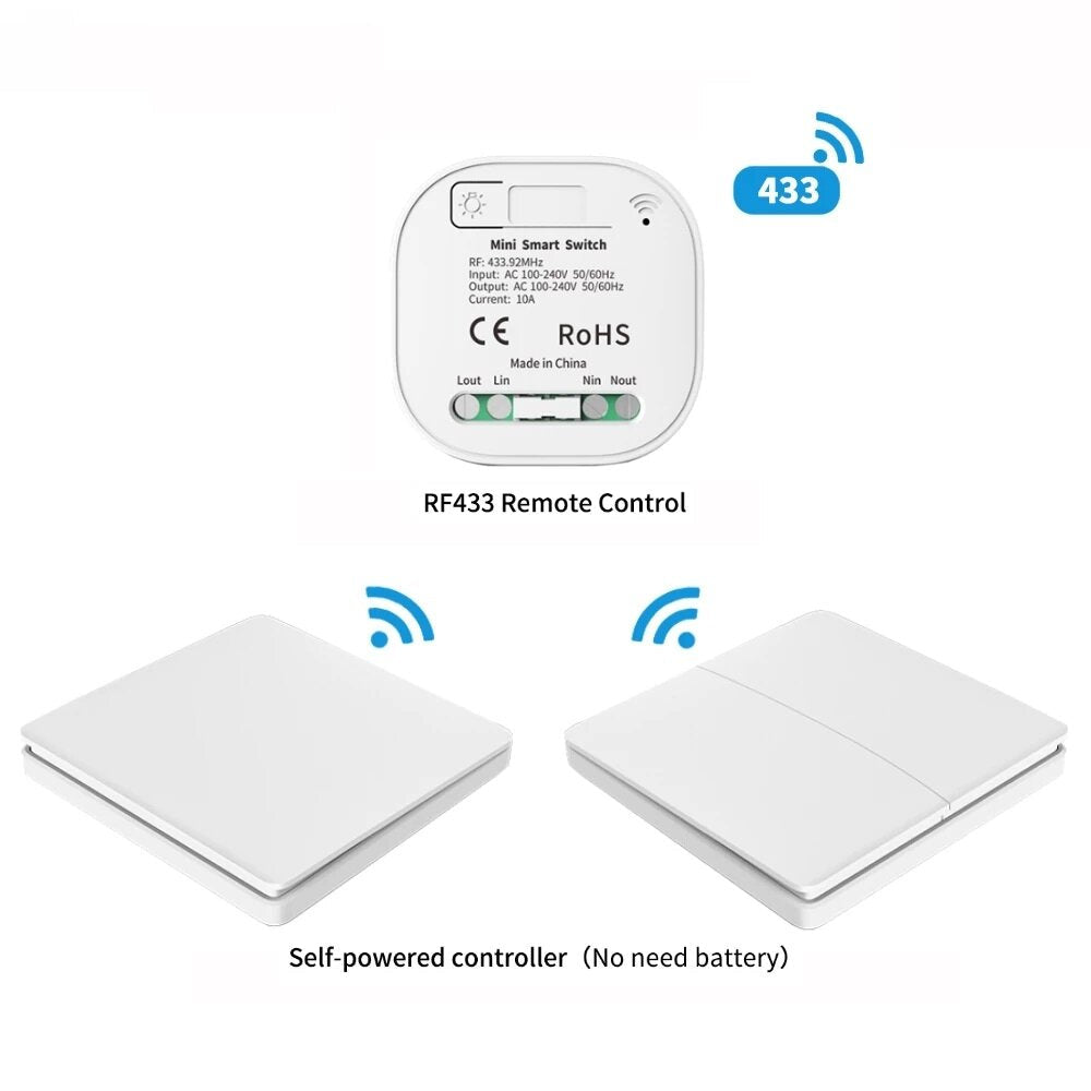 Wifi Remote Control Switch No Battery Self-Powered Waterproof Light Switch AC 85V-240V 60HZ/50HZ 16A RF433Mhz