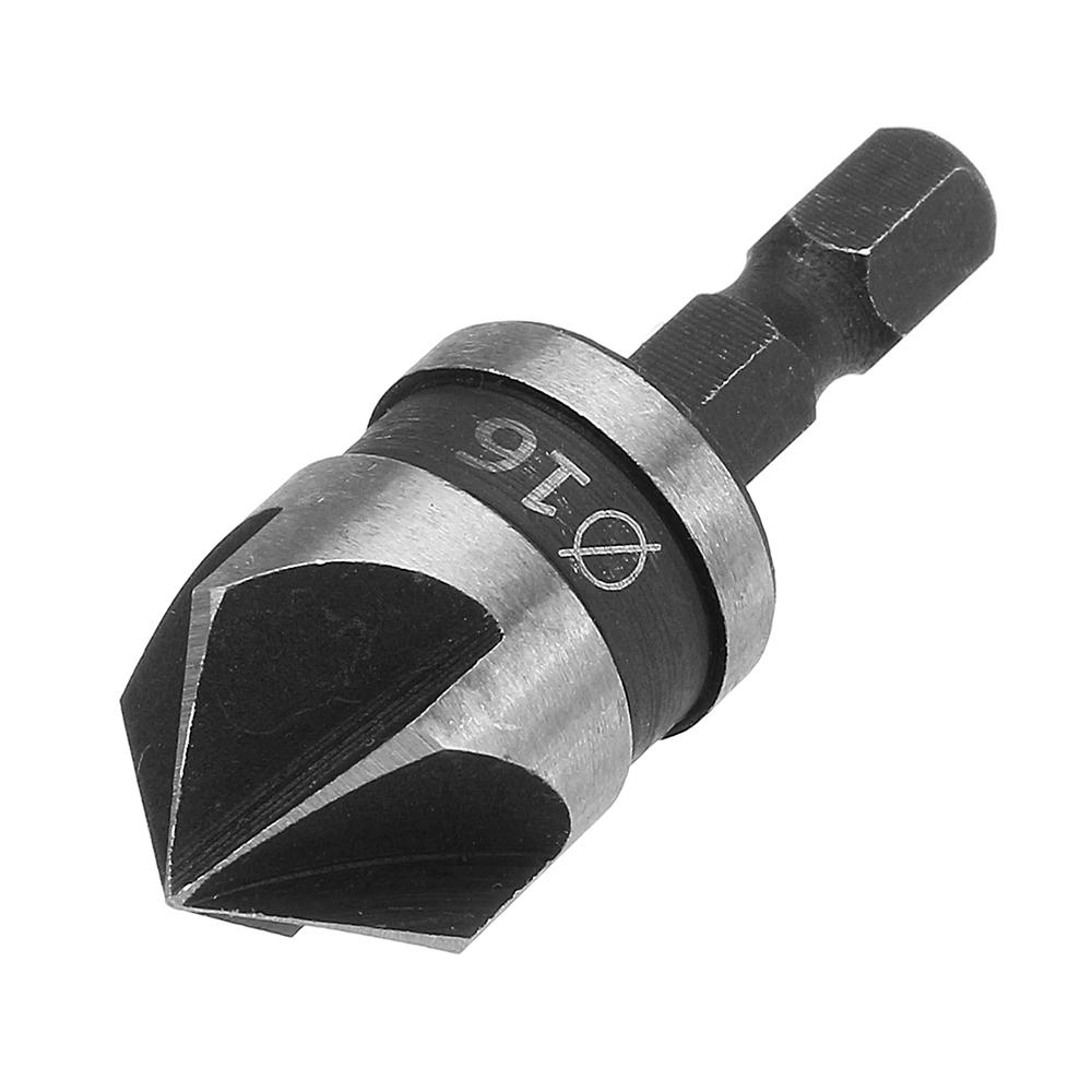 3pcs/Set 5 Flutes 90 Dgree Chamfer Cutter 1/4" Shank 12/16/19mm Countersink Drill Bit Kit