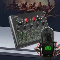 Condenser Microphone Set with V9X PRO Live Sound Card DSP Noise Reduction Karaoke Studio for Computer Recording