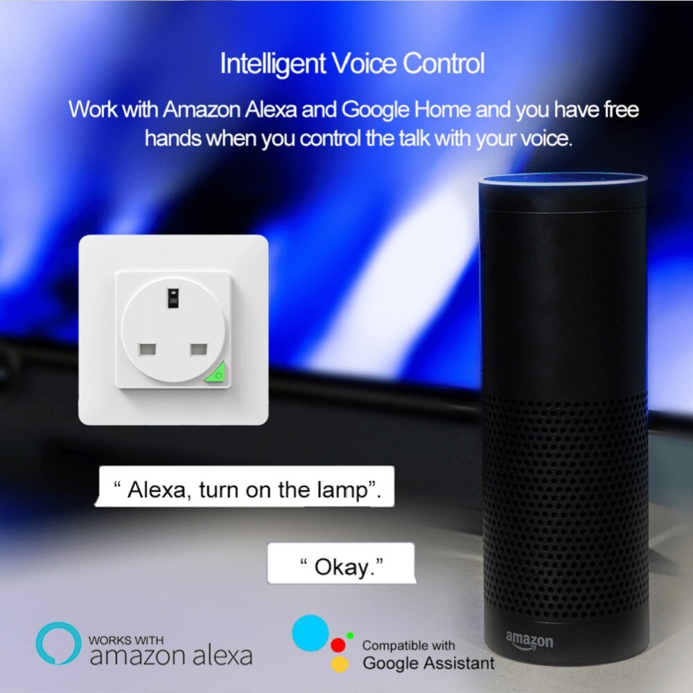 UK Plug Tuya Smart WiFi Wall Socket Switch Work with Google Alexa 110-240V