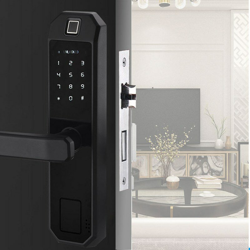 Smart Fingerprint Door Lock With Keypad Electronic Intelligent Security Lock Household Bedroom Anti-theft Door Password Card Key Locker