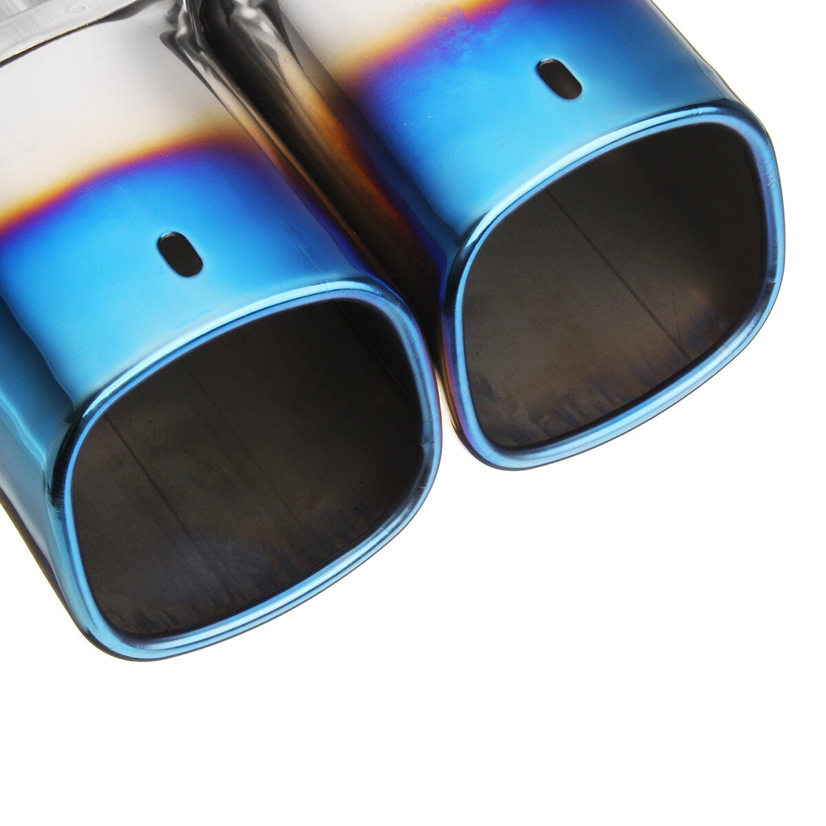 Universal Square Double Outlet Half-Grilled Blue Muffler Exhaust Tip End Tail Pipe