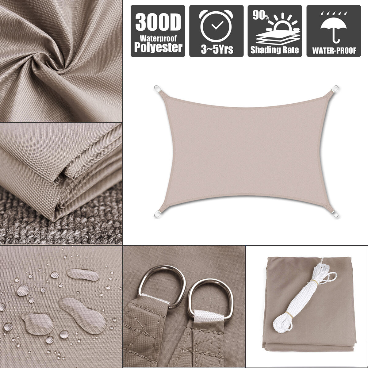 Heavy Duty Shade Sail Sun Outdoor Garden Patio Awning Canopy UV Protection Cover