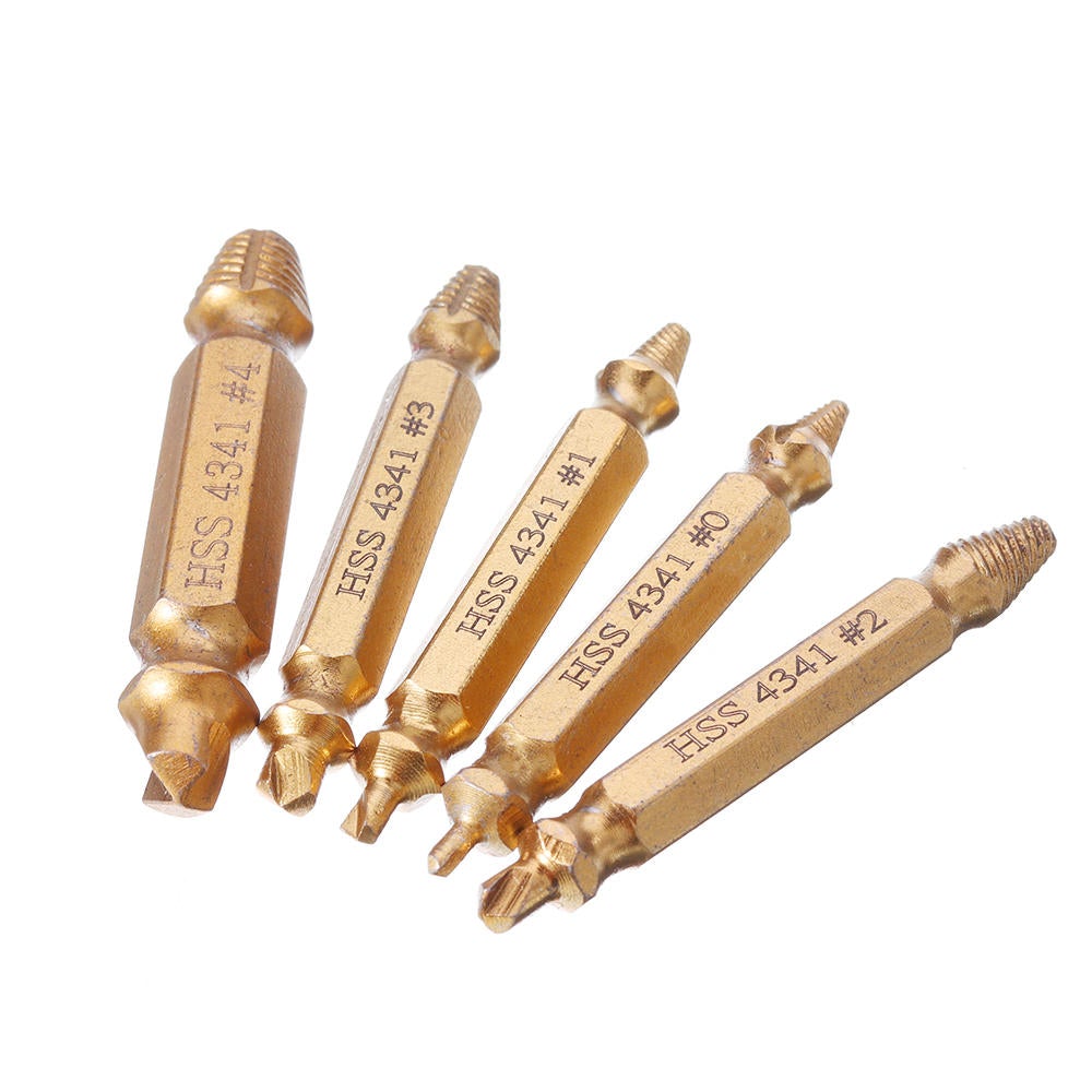 5pcs Double Side Damaged Screw Bolt Extractor Drill Bits Gold Oxide Edition Stripped Screw Removers