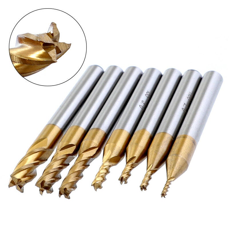 7PCS 1.5-6mm Titanium Coated HSS 4 Flute End Mill Cutter CNC Drill Bit Milling Cutter Set