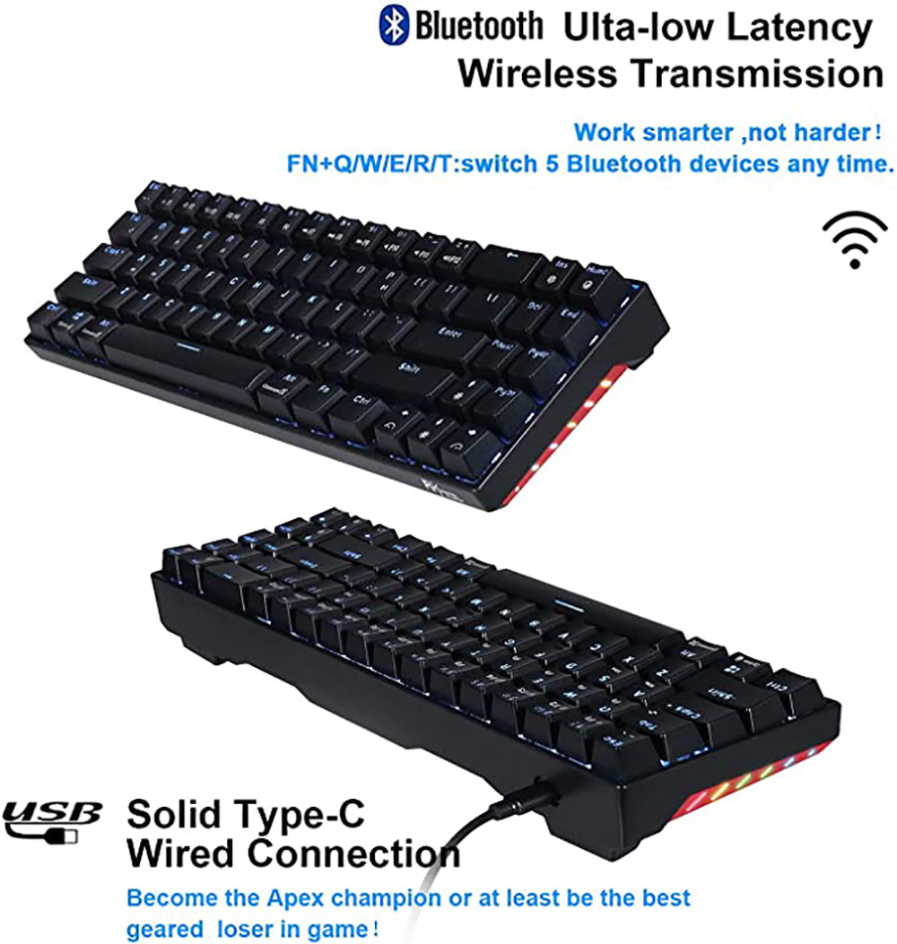 Mechanical Keyboard 71 Keys 70% Compact Bluetooth Keyboard Tenkeyless USB Wired/Wireless Portable Gaming/Office For Mac/Win