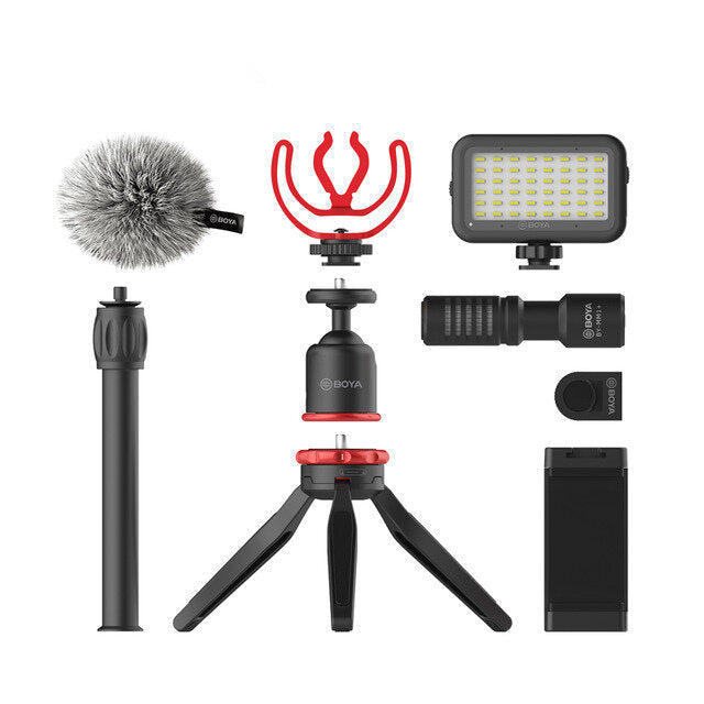 Microphone Mic LED Light Tripod Phone Clip Holder Kit for Smartphone Vlog Live Studio Video