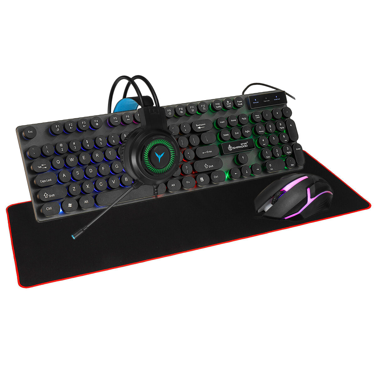 4Pcs Gaming Kit 104 Keys 4-in-1 Keyboard Mouse Headset Mouse Pad Set