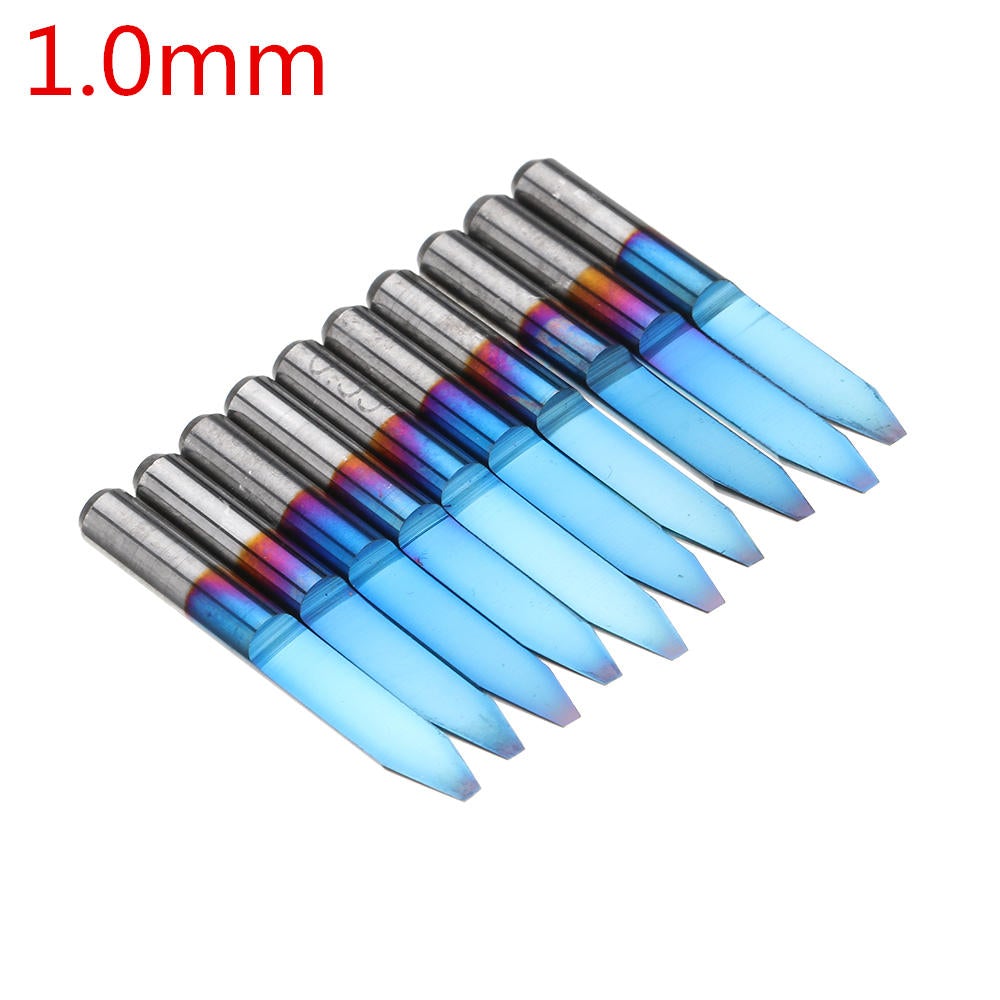 10pcs 0.1-1.5mm 30 Degree PCB Engraving Bit Blue Nano Coated Carbide CNC Flat Bottom Engraving Bit Router Tool