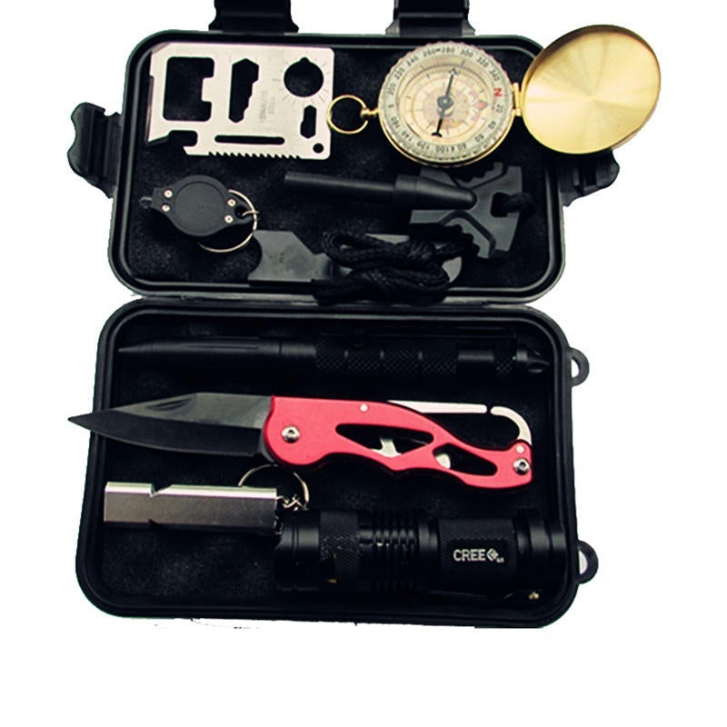 Equipment Adventure Survival Blanket Tools Kit Multi-function Compass First-aid Box