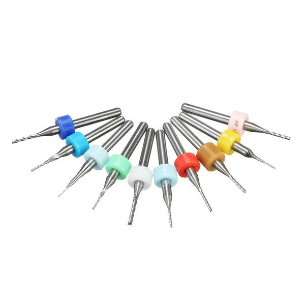 10pcs 0.5-1.4mm Carbide End Mill Set PCB Cutter 3.175mm Shank CNC Engraving Bit
