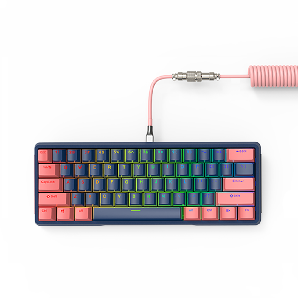 DIY 61 Key Gaming Mechanical Keyboard With Hot swappable OEM RGB Lighting Effect Coiled Cable Mini Wired Keyboard