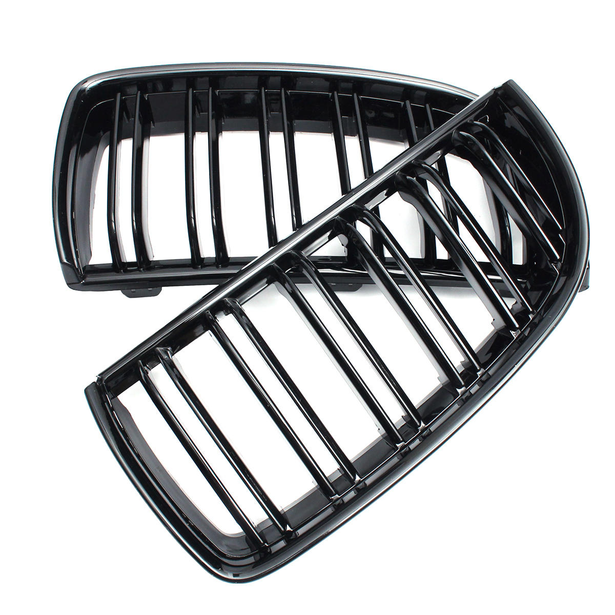 Pair Gloss Black Double Slat Sport Kidney Grille Grill Set