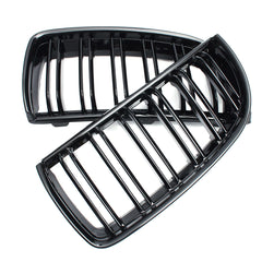 Pair Gloss Black Double Slat Sport Kidney Grille Grill Set