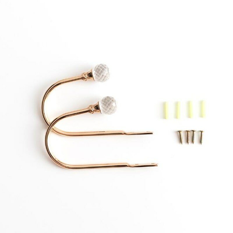 Curtain Holdbacks Crystal Gold Tieback Hooks Wall Mounted Drapery Decorative Holdback Holders for Drapes Metal Window