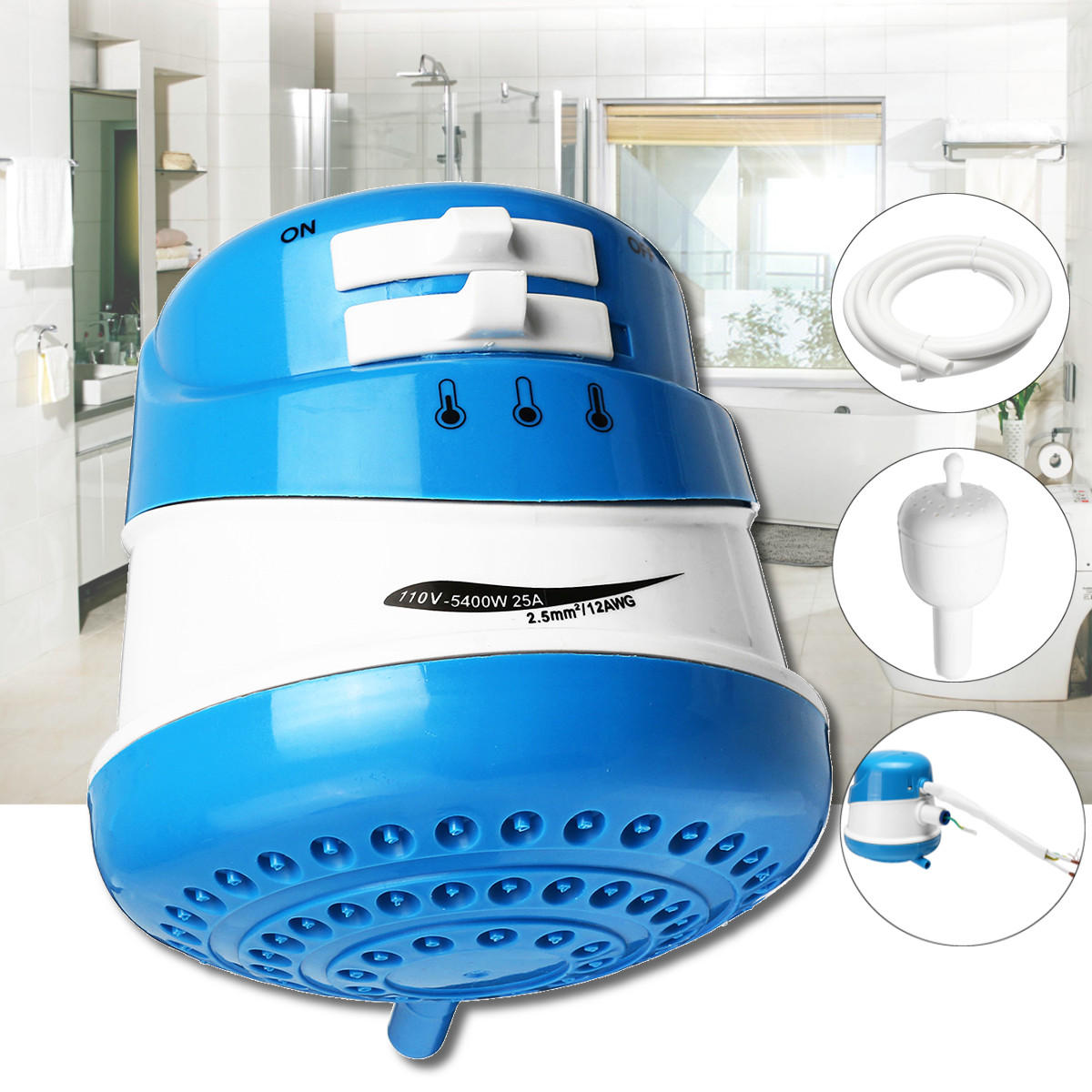 5400W 110/220V Electric Shower Head Tankless Instant Hot Water Heater Bath Kits