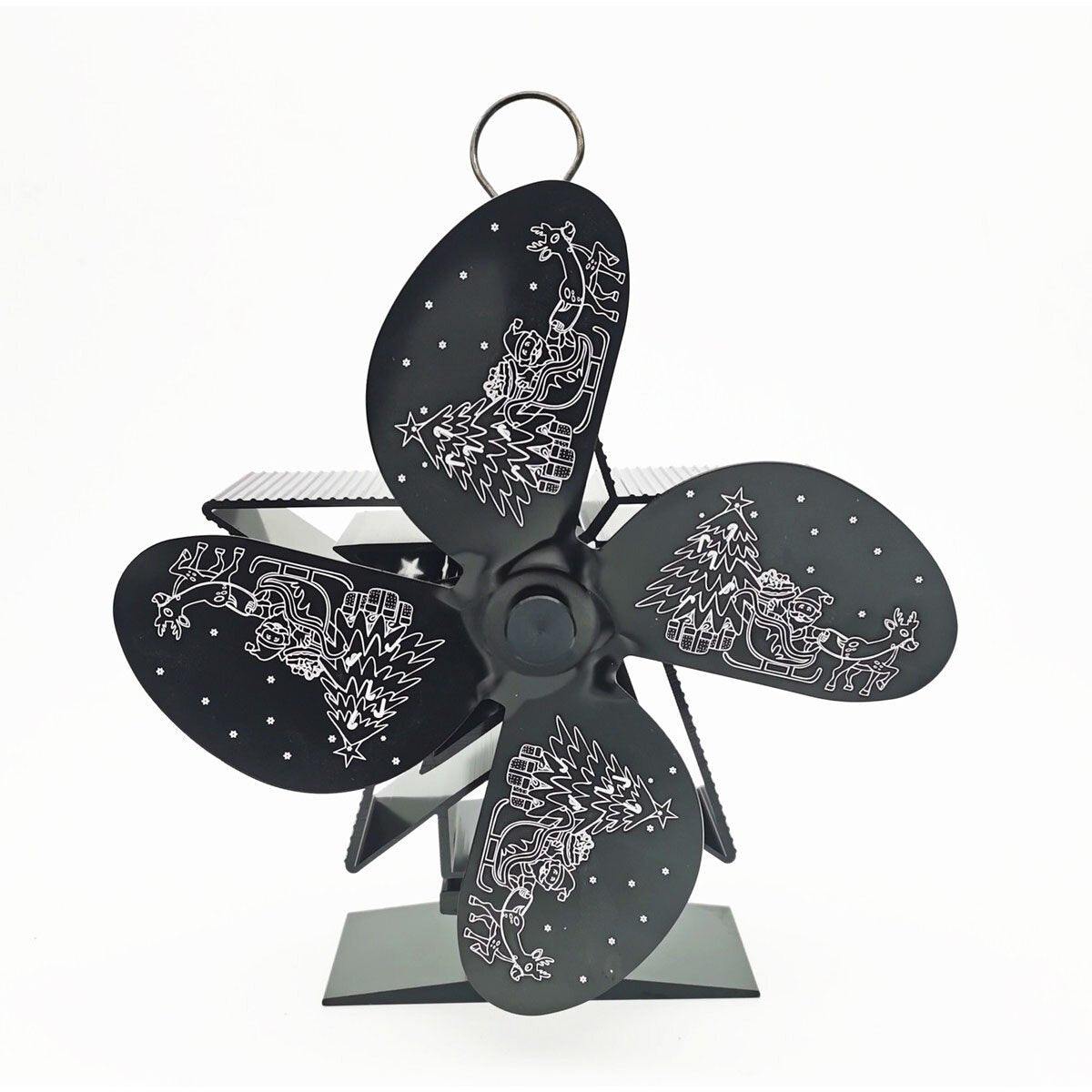 4 Blade Heat Powered Stove Fan with Magnetic Thermometer for Fireplace Heater