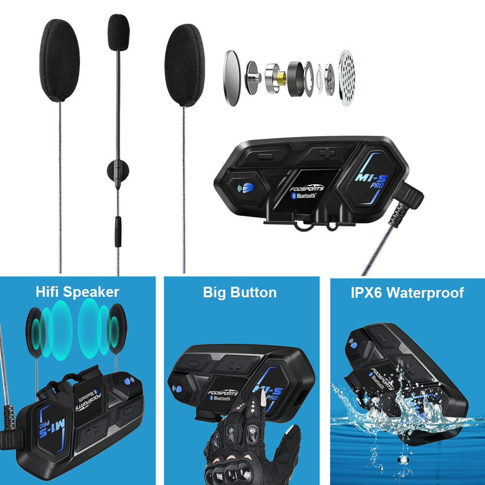 Single Fodsports -S Pro Motorcycle Helmet Intercom Bluetooth Helmet Headsets 8 Rider 2000M Group Interphone