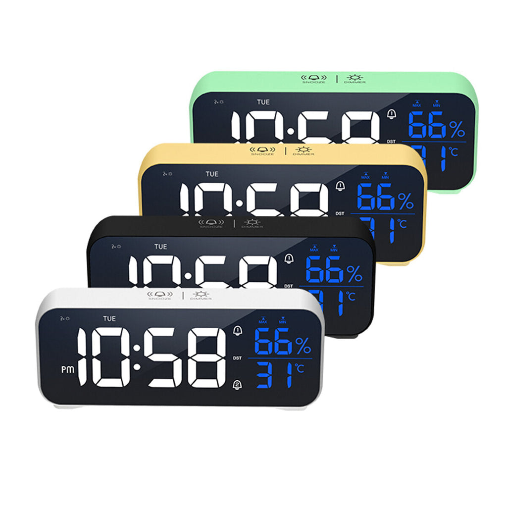 Mirror Alarm Clock LED Music Wall Digital Clock Time Temperature Humidity Display USB Rechargeable Table Clock