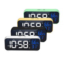 Mirror Alarm Clock LED Music Wall Digital Clock Time Temperature Humidity Display USB Rechargeable Table Clock