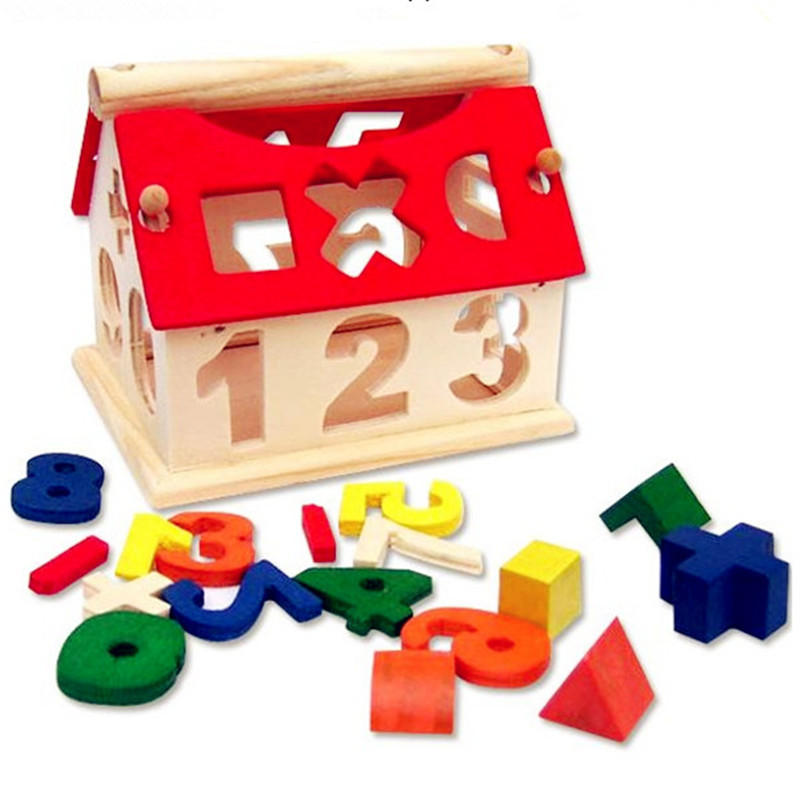 Kids Wooden Digital Number House Building Toy Educational Intellectual Blocks