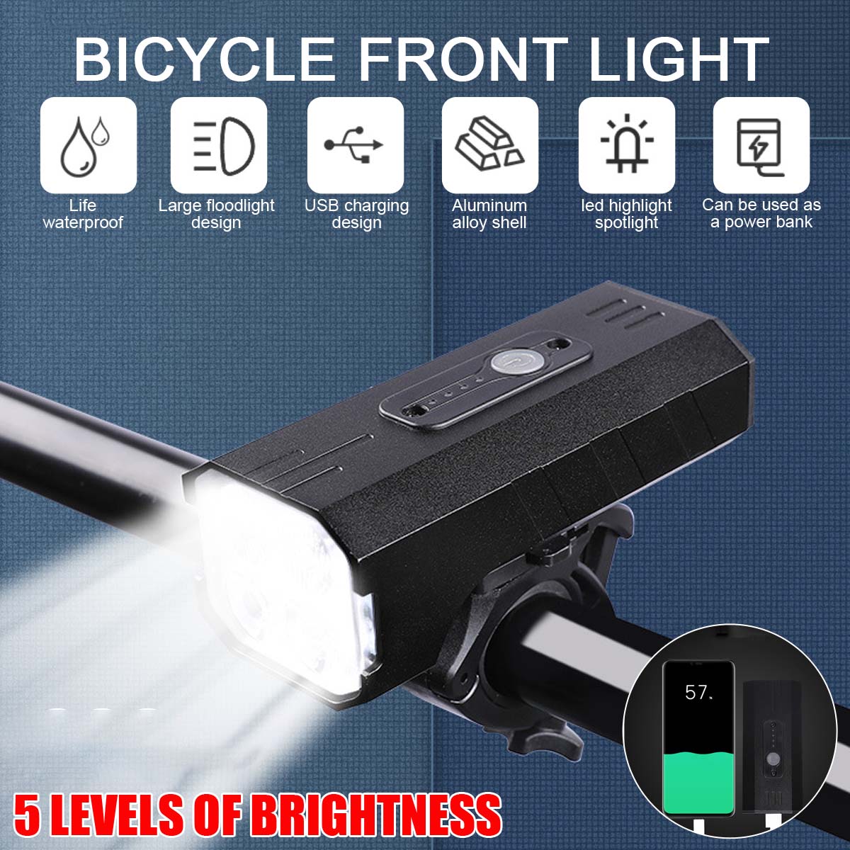 4 T6 LED Bike Front Light USB Rechargeable Aluminum Alloy 7 Modes Bike Headlight For Mountain Road Bike