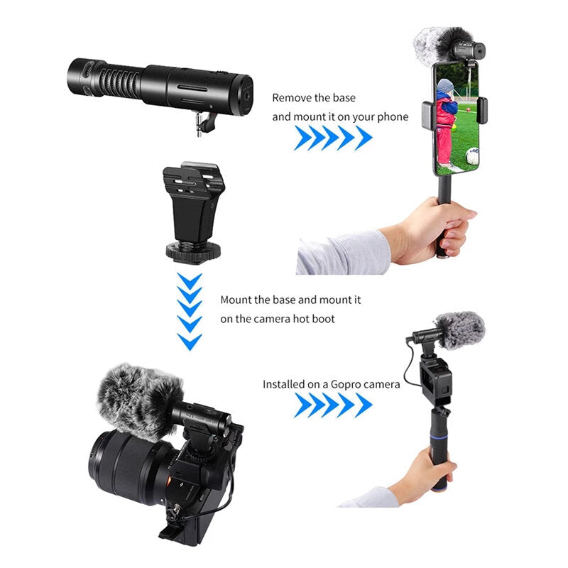 Condenser Microphone HD Recording Noise Reduction 3.5mm Mic for Camera Mobile Phone Vlogging Photography Interview Audio