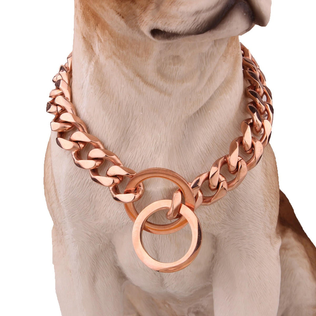 Stainless Steel Rose Gold Chain Dog Necklace Pet Collar Training Curb Dog Collar