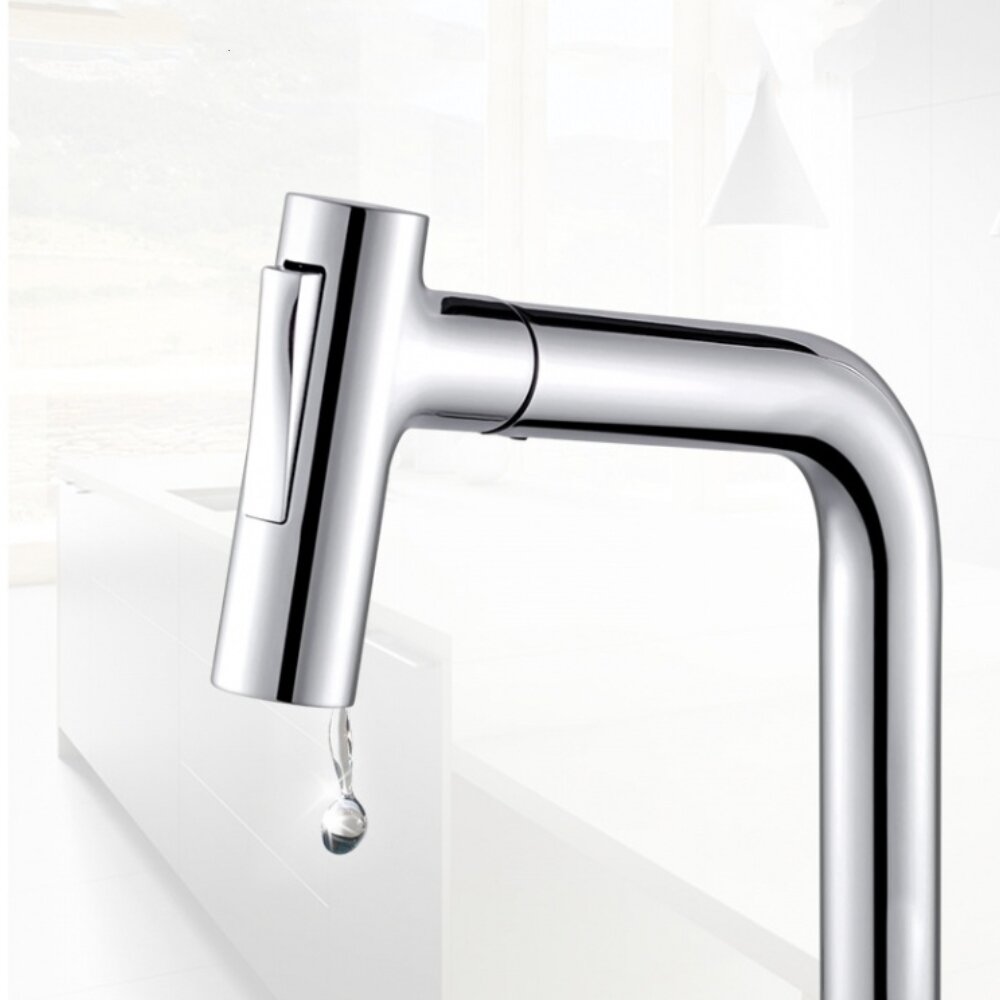 Pull Out Kitchen Faucet Chrome Single Handle Hole Tap Swivel 360 Degree Hot And Cold Water Mixer Crane