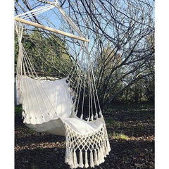 Hammock Cotton Swing Camping Rope Chair Wooden Beige Tasse Patio