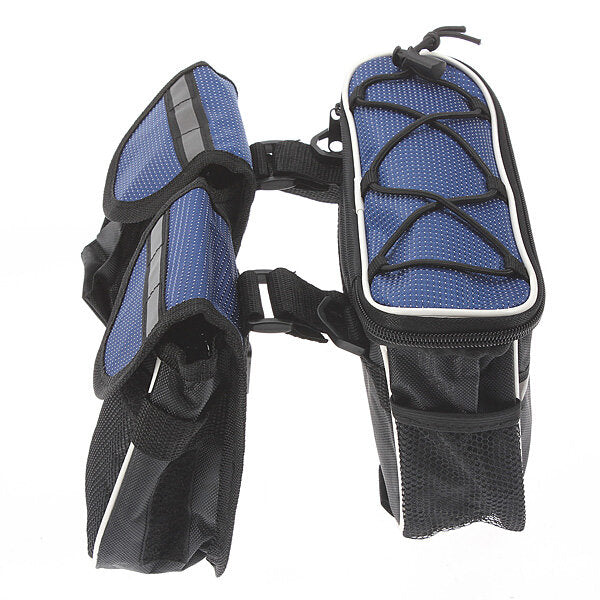 Bike Frame Front Tube Bag Double Pouch Bicycle Saddle Tube Bag Outdoor Cycling with Waterproof Cover