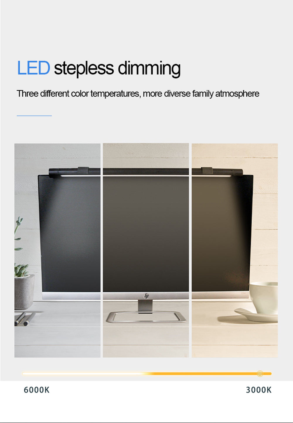 USB Infinite Dimming Smart Storage Screen LED Desk Reading Lamp Computer Screen Hanging Light Three Different Color Temperatures