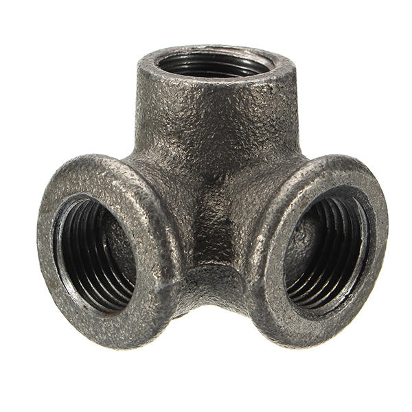 1/2" 3/4" 1" 3 Way Pipe Fittings Malleable Iron Black Elbow Tee Female Connector 5-Pack