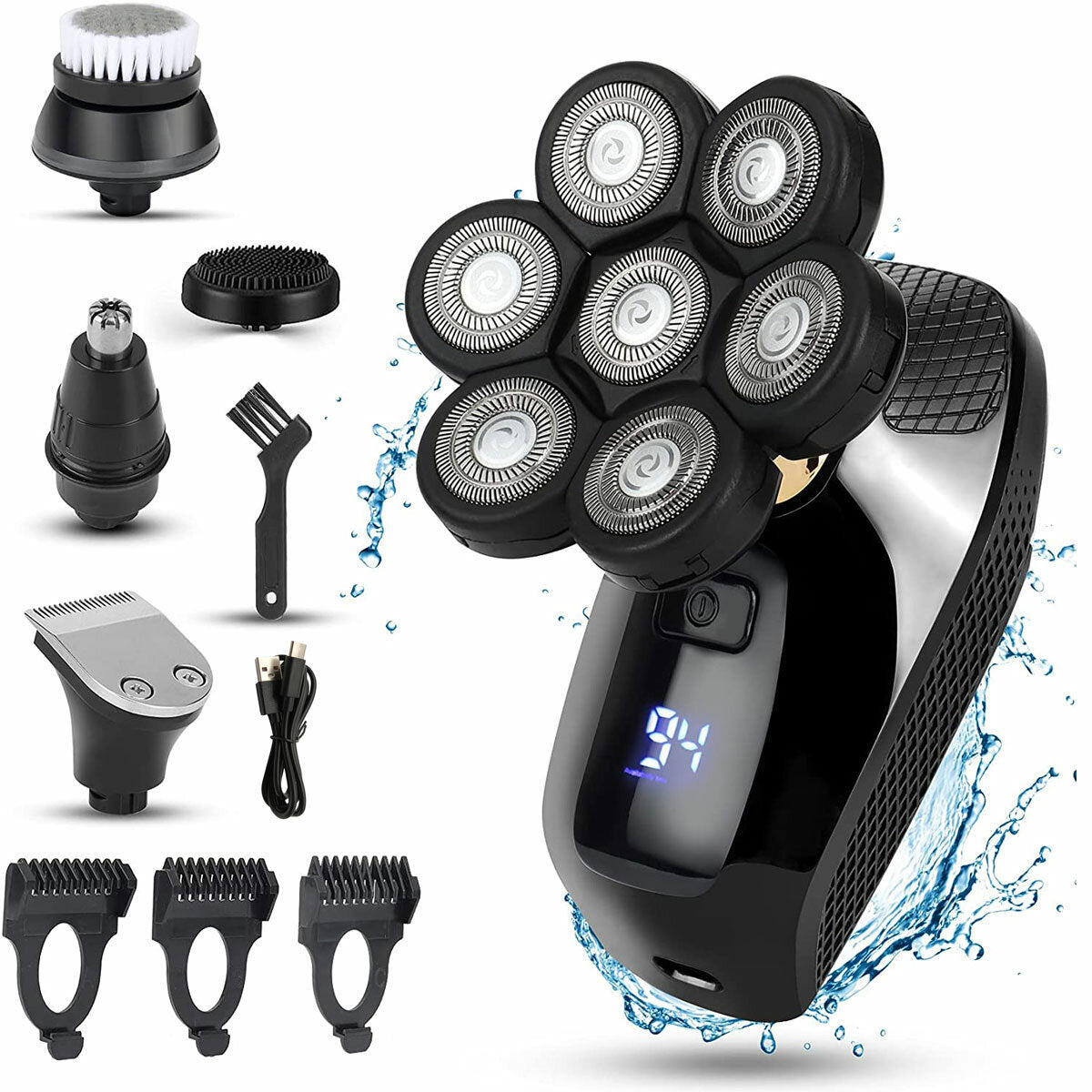 5 in 1 7D Cordless Electric Shaver IPX7 Waterproof Beard Razor Bald Head Shaver Nose Hair Trimmer