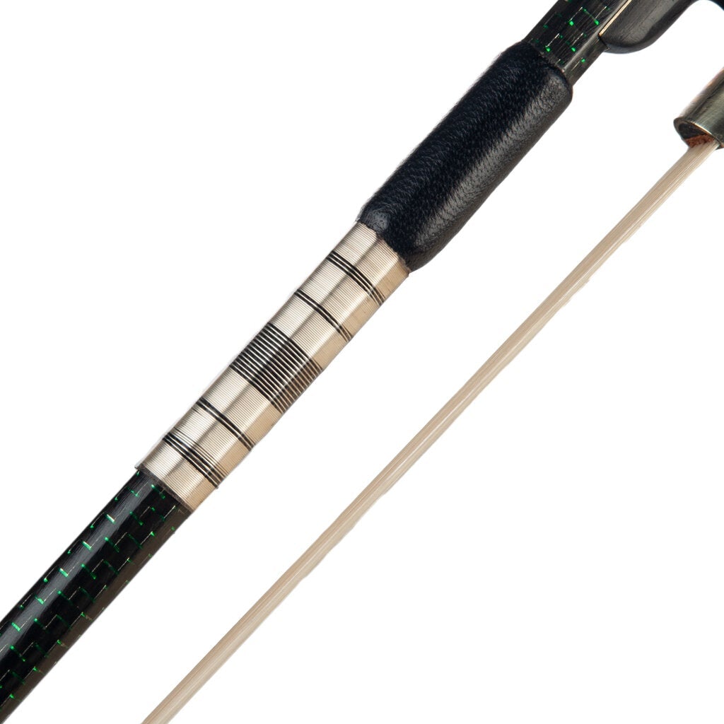 Master 4/4 Carbon Fiber Violin Bow Green Silk Braided Carbon Fiber Stick Cupronickel Mounted Ebony Frog Durable Use