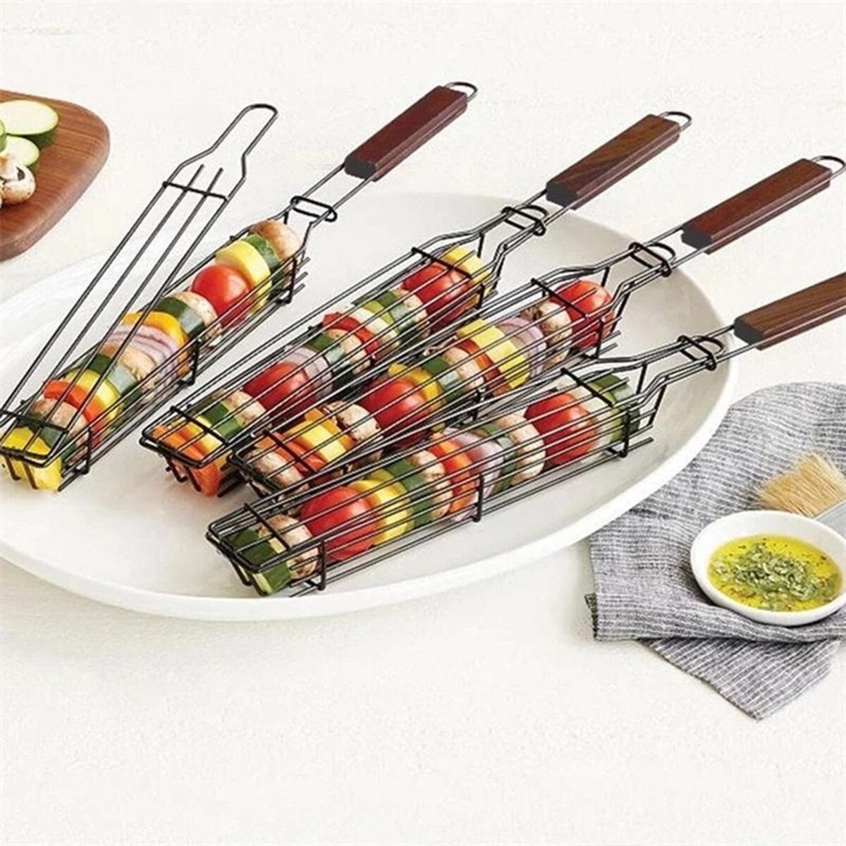 Portable BBQ Grilling Basket Barbecue Grill Mesh For Meat Kebab Tools Black 1PC